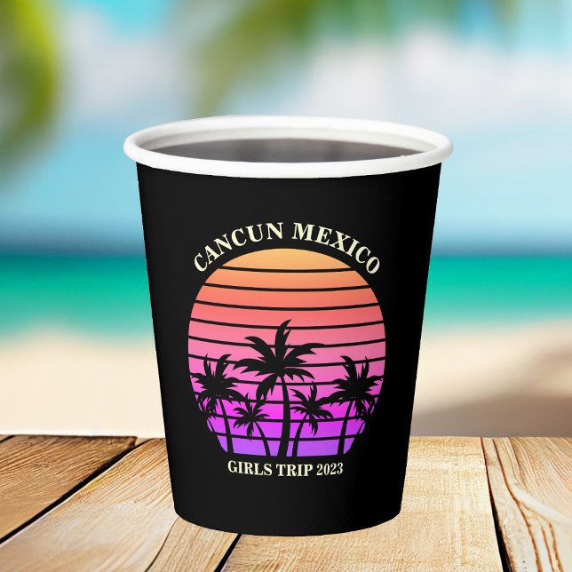 Vasos De Papel Fiesta negro rosado de palmera de la playa de Isla (Subido por el creador)