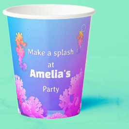 Vasos De Papel Fiesta personalizada del caballito de mar arcoiris