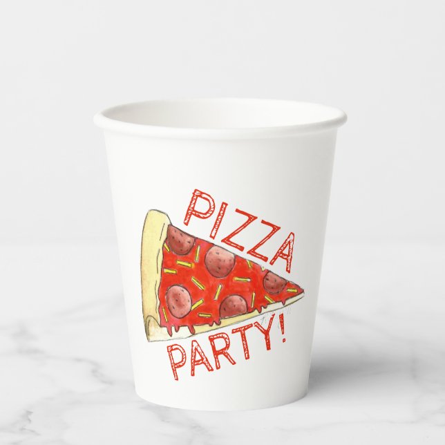 Vasos De Papel ¡FIESTA PIZZA! Pizzeria de pieles de queso Peppero (Anverso)