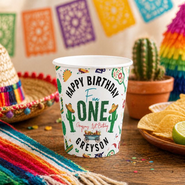 Vasos De Papel Fiesta Primero | Cumpleaños 1 (Fiesta First | 1st Birthday Party Paper Cups)