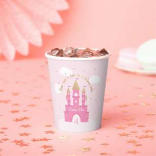 Vasos De Papel Fiesta Princesa Castillo Rosa y Oro