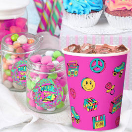 Vasos De Papel fiesta retro 90 patrón lindo amarillo rosa rosado 