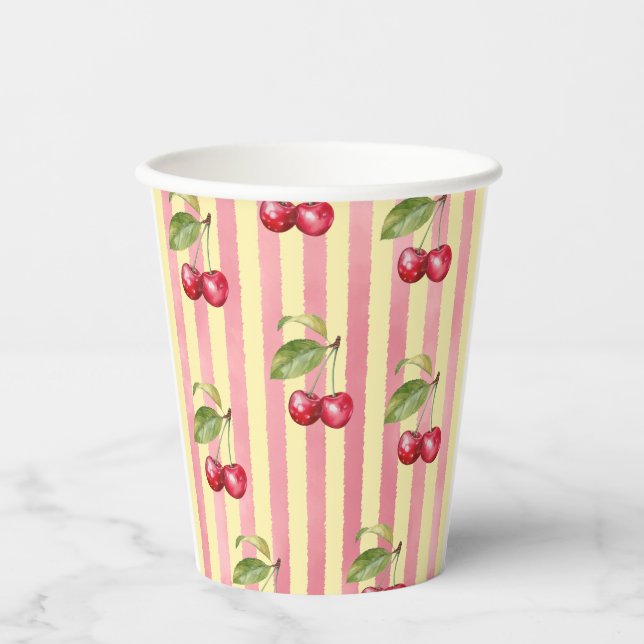 Vasos De Papel Fiesta Retro Cherry Cafe Rojo Mantequilla Amarillo (Anverso)