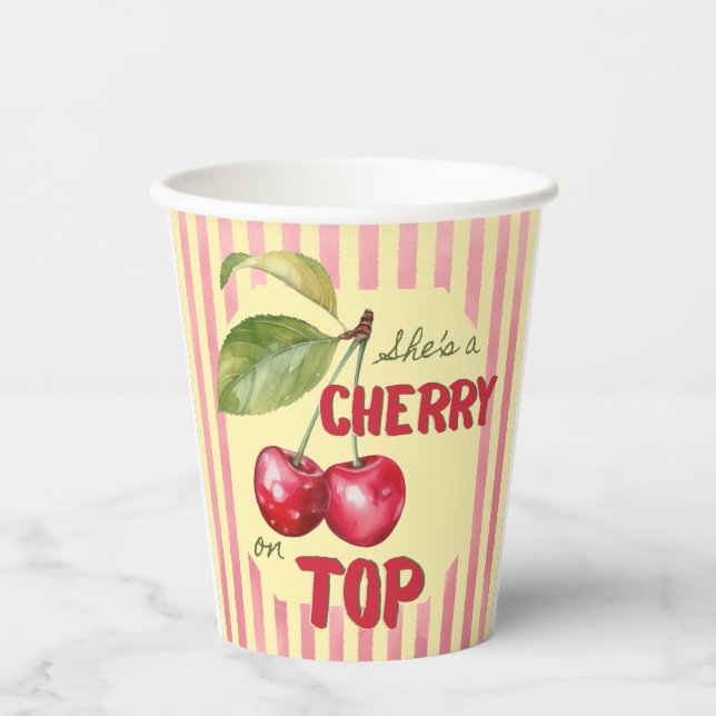 Vasos De Papel Fiesta Retro Cherry Cafe Rojo Mantequilla Amarillo (Anverso)