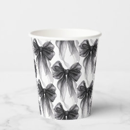 Vasos De Papel Fiesta temática Coquette con lazo de acuarela negr