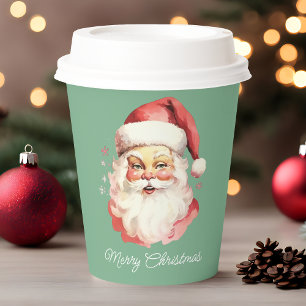 Vasos De Papel Fiesta vintage de Navidad de Santa verde