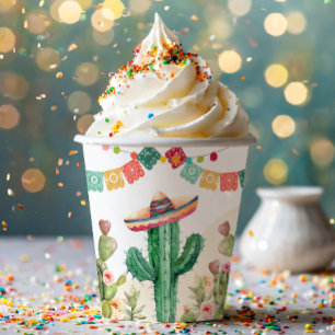 Vasos De Papel Fiesta Watercolor Cactus Fiesta mexicano Succulent