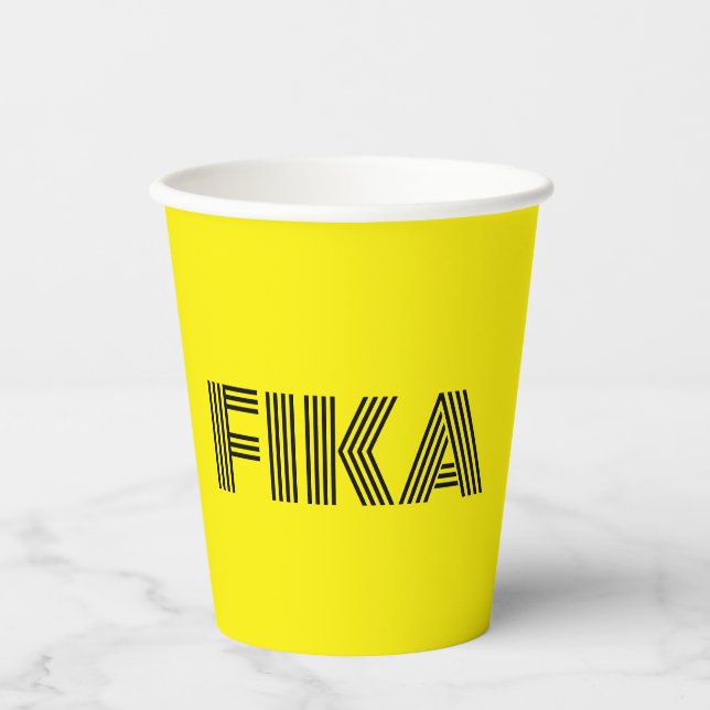 Vasos De Papel Fika sueca amarillo y negro (Anverso)