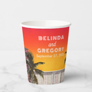 Vasos De Papel Fila de Arcoíris de Miami Beach Boda de Palma de C