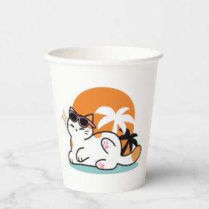 Vasos De Papel Fino felino a la luz del sol - Gato tropical relaj