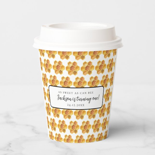 Vasos De Papel Firibee Primer Día de Abeja Abeja Cumpleaños (Reverso )