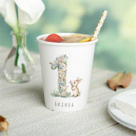 Vasos De Papel First Birthday Floral Bunny