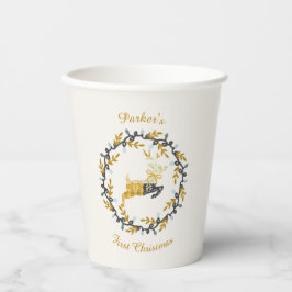 Vasos De Papel First Christmas Deer with Wreath Yellow Cream