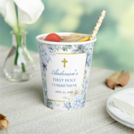 Vasos De Papel First Holy Communion Dusty Blue Floral