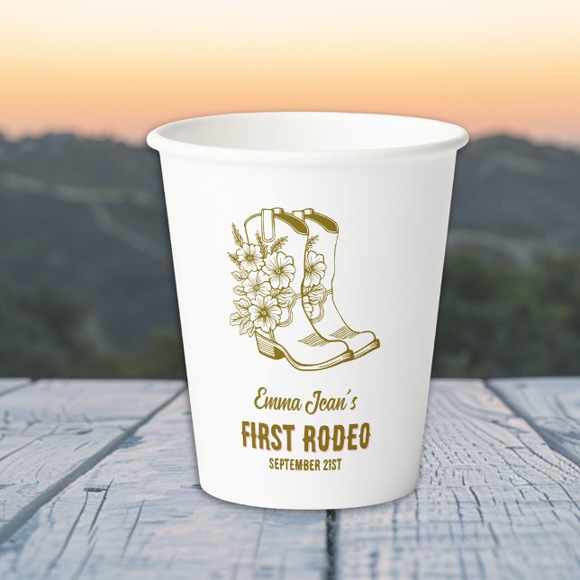 Vasos De Papel First Rodeo Brown Floral Cowboy Boots 1st Birthday (First Rodeo Brown Floral Cowboy Boots 1st Birthday Paper Cups)