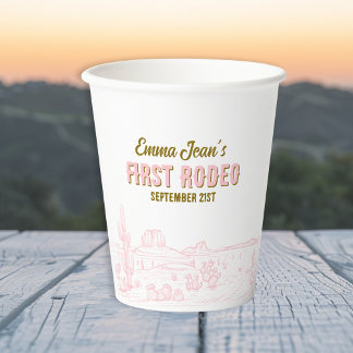 Vasos De Papel First Rodeo Pink Cactus Cowgirl 1st Birthday