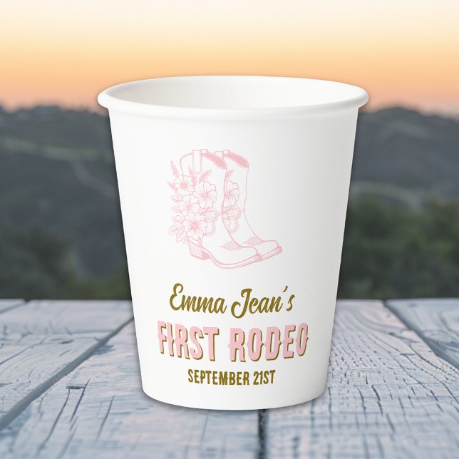 Vasos De Papel First Rodeo Pink Floral Cowboy Boots 1st Birthday (First Rodeo Pink Floral Cowboy Boots 1st Birthday Paper Cups)