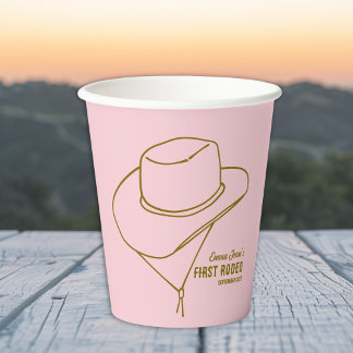 Vasos De Papel First Rodeo Pink Simple Cowboy Hat 1st Birthday