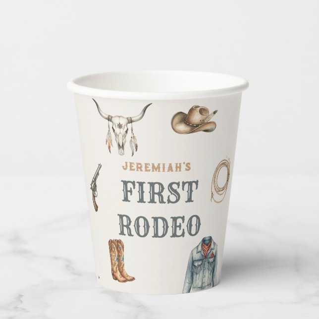 Vasos De Papel First Rodeo Wild West Cowboy Blue Birthday (Anverso)
