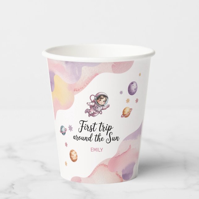 Vasos De Papel First Trip Around the Sun Girl Pink Birthday  (Anverso)