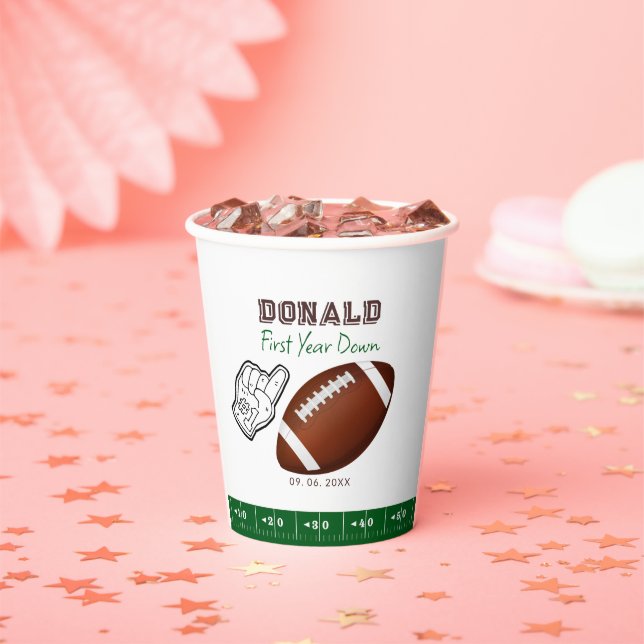 Vasos De Papel First Year Down Football Birthday  (in situ)