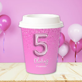 Vasos De Papel "Five and Fabulous Paper – Pink Glitter Birthay
