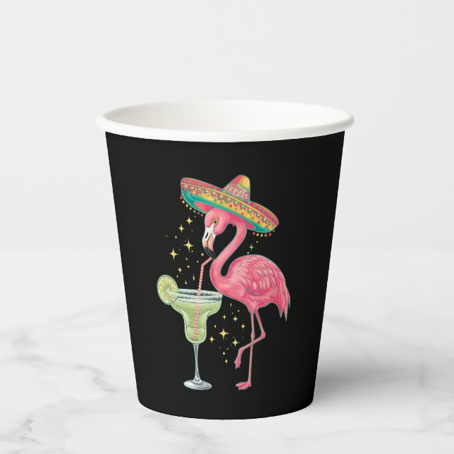 Vasos De Papel Flamingo Beber Margarita Gracioso Poncho Mexicano (Anverso)