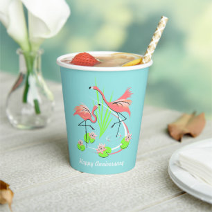 Vasos De Papel Flamingo Fandango Duo Feliz aniversario