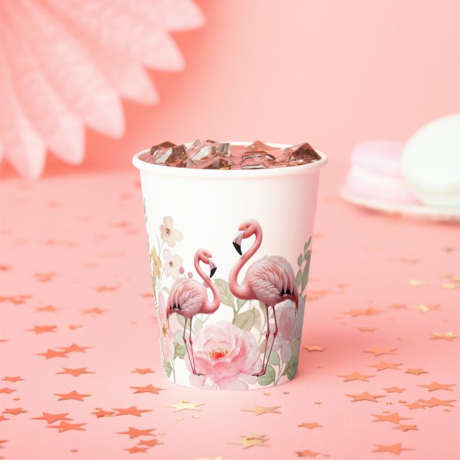 Vasos De Papel Flamingo Flamingo Elegante Floral Rosa (in situ)