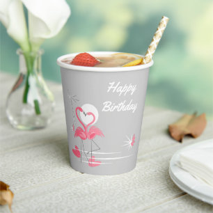 Vasos De Papel Flamingo Love Happy Birday