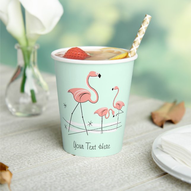 Vasos De Papel Flamingo Ocean Aqua Trio 2 Textos (in situ)
