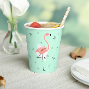 Vasos De Papel Flamingo Retro Verde