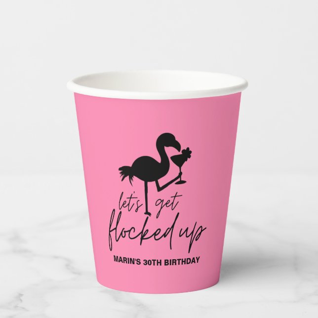 Vasos De Papel Flamingo Rosado Frenado Cumpleaños Tropical (Anverso)
