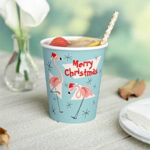 Vasos De Papel Flamingo Santa Blue Merry Christmas