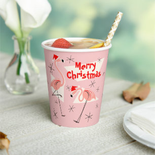 Vasos De Papel Flamingo Santa Pink Feliz Navidad