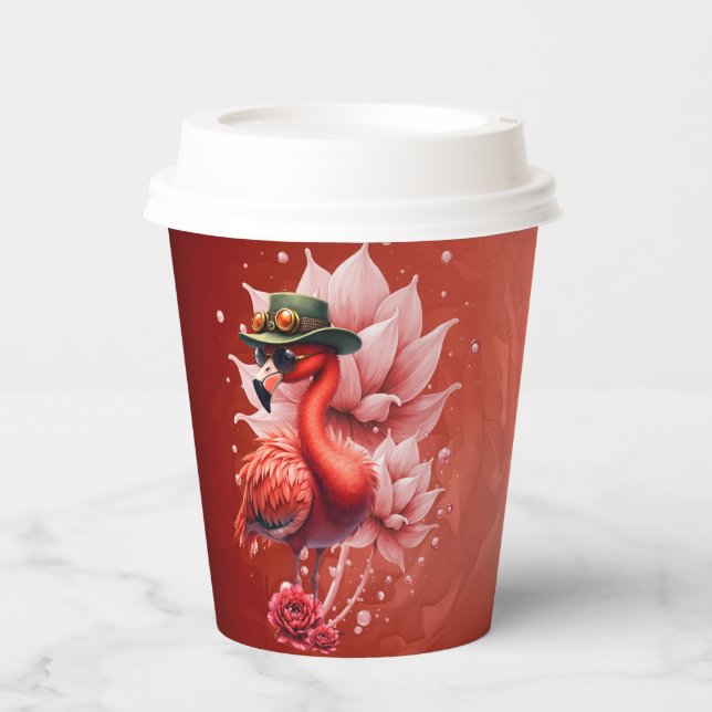 Vasos De Papel Flamingo Steampunk - Arte digital fantástico (Anverso)