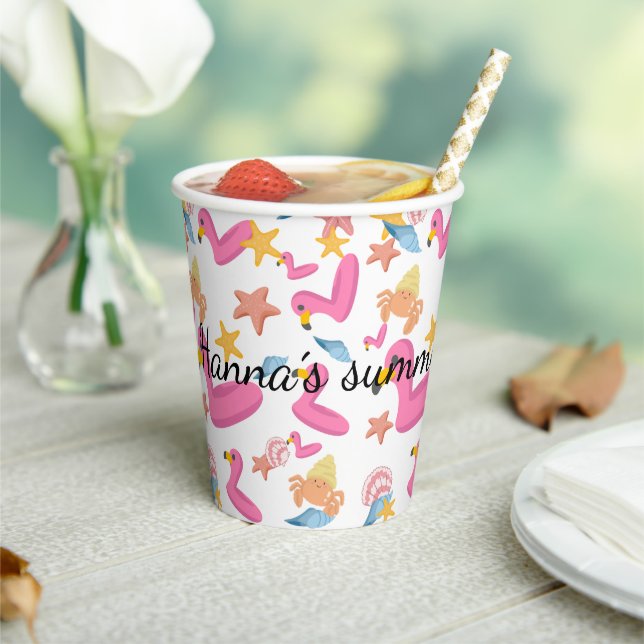 Vasos De Papel Flamingo summer party text (in situ)