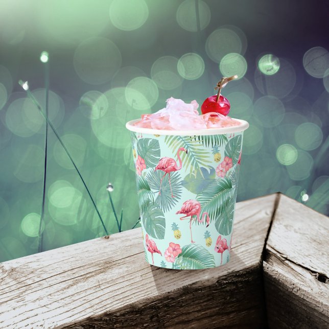 Vasos De Papel Flamingo tropical, palmas, patrón de piña ID926 (Subido por el creador)