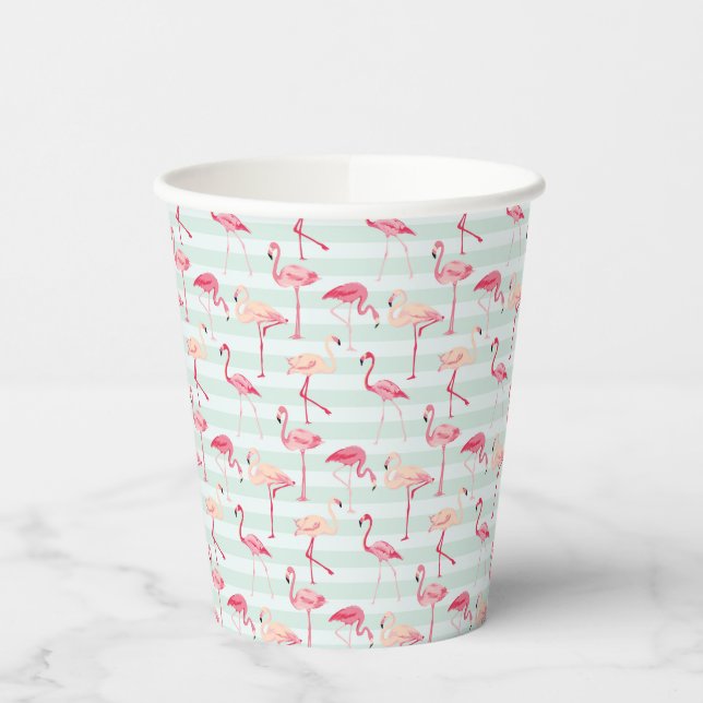 Vasos De Papel Flamingos Retro En Tiras De Mint (Izquierda)