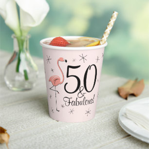 Vasos De Papel Flamingos rosa 50 y fabuloso