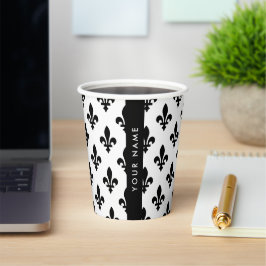 Vasos De Papel Fleur de Lis, Black on White, Black, Your Name