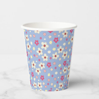 Vasos De Papel fleurs printanières sur fond bleu
