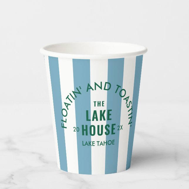 Vasos De Papel Floatin' Y Toastin' The Lake House Blue Stripe (Anverso)
