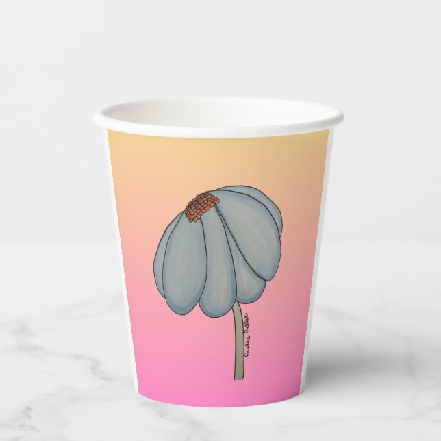 Vasos De Papel Flor azul con fondo rosa (Anverso)