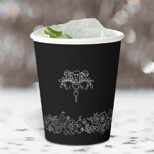 Vasos De Papel Flor blanca monogramada de lis boda