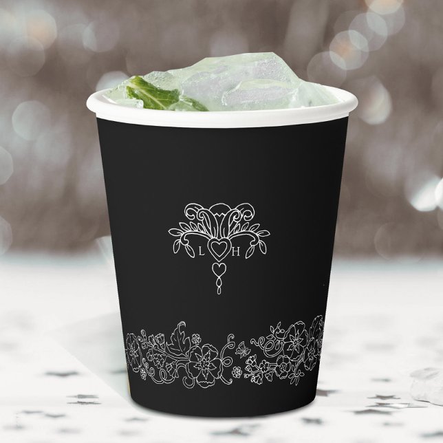 Vasos De Papel Flor blanca monogramada de lis boda (Subido por el creador)