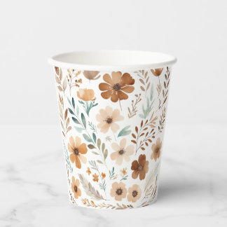Vasos De Papel Flor Boho marrón claro