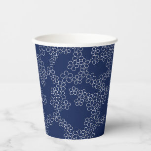 Vasos De Papel Flor de cerezo japonesa sakura blanca en azul