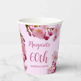 Vasos De Papel Flor de flores de cerezo ramas rosadas 60 cumpleañ