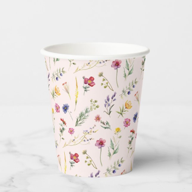 Vasos De Papel Flor de flores silvestres rosadas (Anverso)